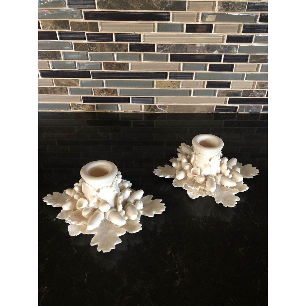 Fall‎ Leaf & Acorn Taper Candle Holder Valentino Italy Thanksgiving Table Decor